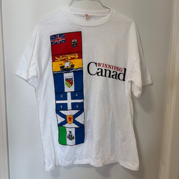 Vintage Other - Vintage Single Stitch T-Shirt White Winnipeg Canada Flag Provinces  Size Medium